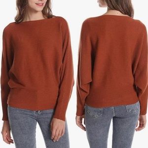 Gaberly Cinnamon Bat Wing Boat Neck Sweater